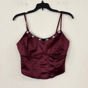 Wild Fable Womens Burgundy Floral Babydoll Corset Tank Top Size XS Whimsigoth